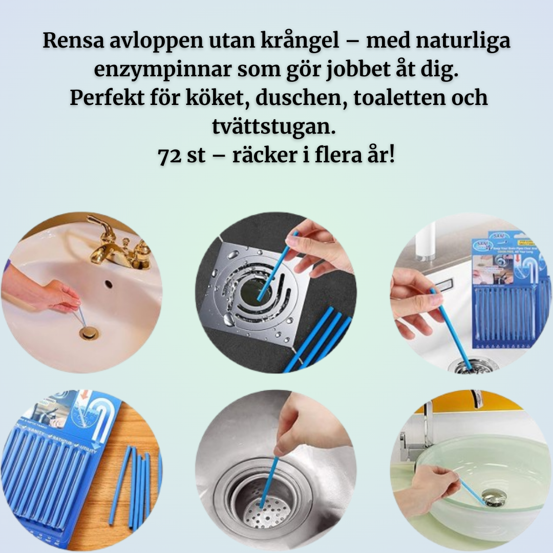 Avloppsstavar – Förebygger Stopp & Lukt, 6  förp/ 72 st