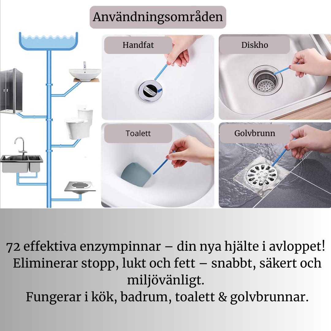 Avloppsstavar – Förebygger Stopp & Lukt, 6  förp/ 72 st